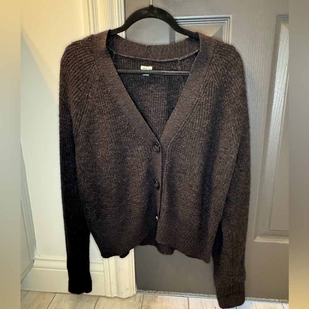 American Eagle V-Neck Charcoal Grey Knit Cardigan Sweater